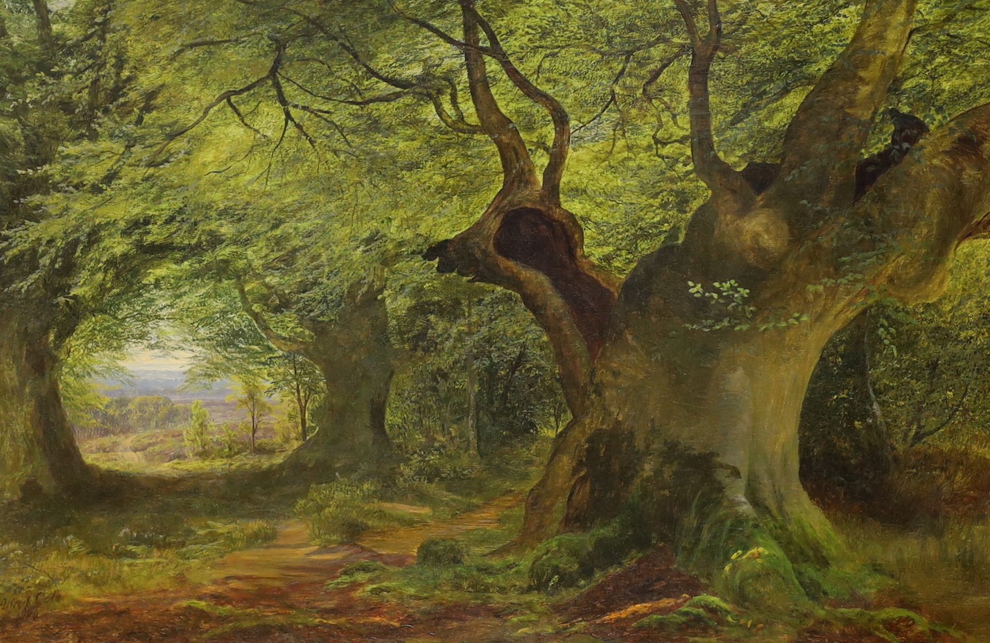 Alfred Benjamin Cole (fl.1867-1883), oil on canvas, 'In The Burnham Beeches', signed and dated 1880, artist label verso,. 60 x 90cm